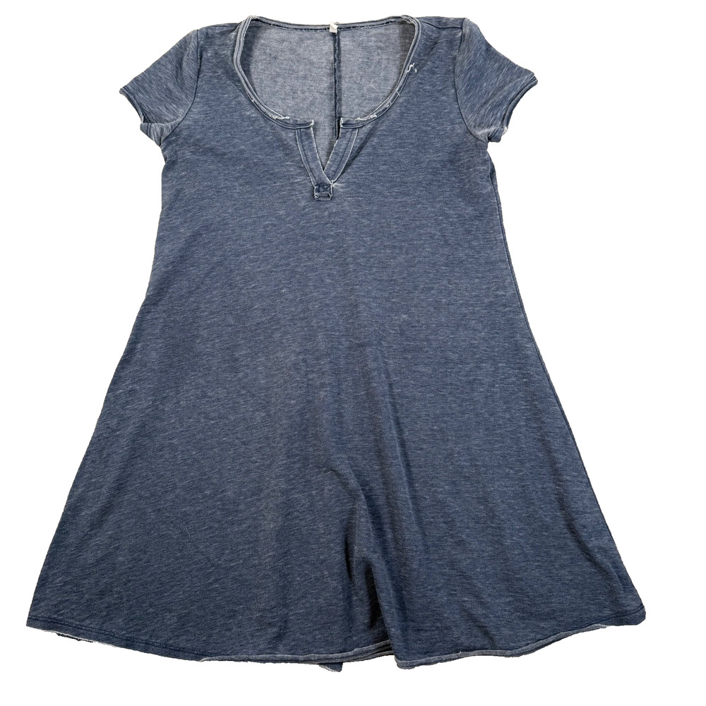 Z Supply French Terry T-Shirt Dress Women's Small Washed Blue Short Sleeve V-Nec